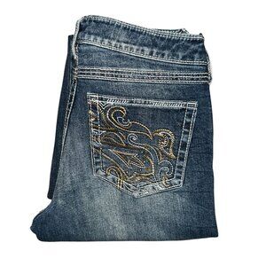 Wrangler Rock 47 Bootcut Jeans Juniors 9 34 Embroidered Ultra Low Rise Blue